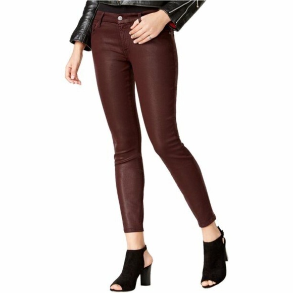 7 For All Mankind Denim - New 7 For All Mankind Burgundy Coated High Waist Ankle Skinny Jeans P3968